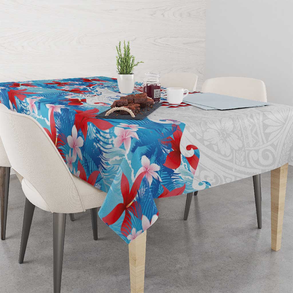 Hawaiian Tribal Manta Ray Tablecloth Kakau Tattoo and Flowers Surfing Waves Pattern Ocean Color LT03 - Polynesian Pride