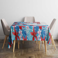 Hawaiian Tribal Manta Ray Tablecloth Kakau Tattoo and Flowers Surfing Waves Pattern Ocean Color LT03 - Polynesian Pride