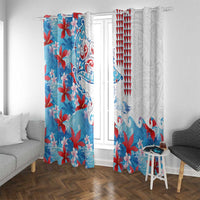 Hawaiian Tribal Manta Ray Window Curtain Kakau Tattoo and Flowers Surfing Waves Pattern Ocean Color
