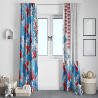 Hawaiian Tribal Manta Ray Window Curtain Kakau Tattoo and Flowers Surfing Waves Pattern Ocean Color