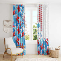 Hawaiian Tribal Manta Ray Window Curtain Kakau Tattoo and Flowers Surfing Waves Pattern Ocean Color