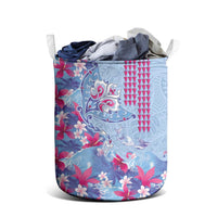 Hawaiian Tribal Manta Ray Laundry Basket Kakau Tattoo and Flowers Surfing Waves Pattern Soft Color LT03 - Polynesian Pride