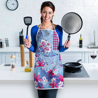 Hawaiian Tribal Manta Ray Apron Kakau Tattoo and Flowers Surfing Waves Pattern Soft Color LT03 - Polynesian Pride