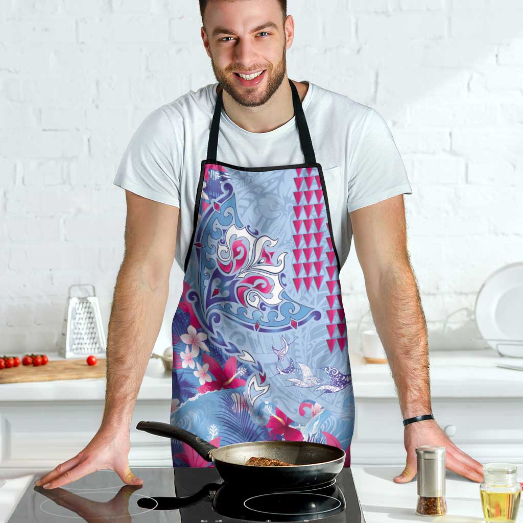 Hawaiian Tribal Manta Ray Apron Kakau Tattoo and Flowers Surfing Waves Pattern Soft Color LT03 - Polynesian Pride
