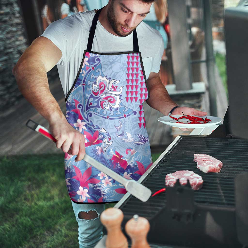 Hawaiian Tribal Manta Ray Apron Kakau Tattoo and Flowers Surfing Waves Pattern Soft Color LT03 - Polynesian Pride