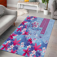 Hawaiian Tribal Manta Ray Area Rug Kakau Tattoo and Flowers Surfing Waves Pattern Soft Color