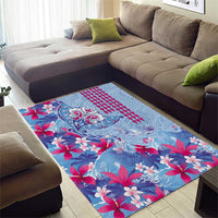 Hawaiian Tribal Manta Ray Area Rug Kakau Tattoo and Flowers Surfing Waves Pattern Soft Color