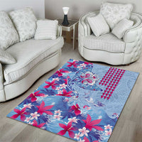 Hawaiian Tribal Manta Ray Area Rug Kakau Tattoo and Flowers Surfing Waves Pattern Soft Color