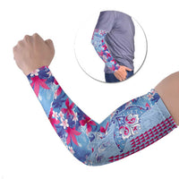 Hawaiian Tribal Manta Ray Arm Sleeves Kakau Tattoo and Flowers Surfing Waves Pattern Soft Color LT03 Set of 2 Multicolor - Polynesian Pride