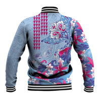 Hawaiian Tribal Manta Ray Baseball Jacket Kakau Tattoo and Flowers Surfing Waves Pattern Soft Color LT03 - Polynesian Pride