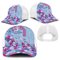 Hawaiian Tribal Manta Ray Baseball Net Cap Kakau Tattoo and Flowers Surfing Waves Pattern Soft Color LT03 - Polynesian Pride