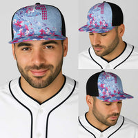 Hawaiian Tribal Manta Ray Baseball Net Cap Kakau Tattoo and Flowers Surfing Waves Pattern Soft Color LT03 - Polynesian Pride