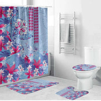 Hawaiian Tribal Manta Ray Bathroom Set Kakau Tattoo and Flowers Surfing Waves Pattern Soft Color LT03 Bathroom Set (4 pcs) Multicolor - Polynesian Pride
