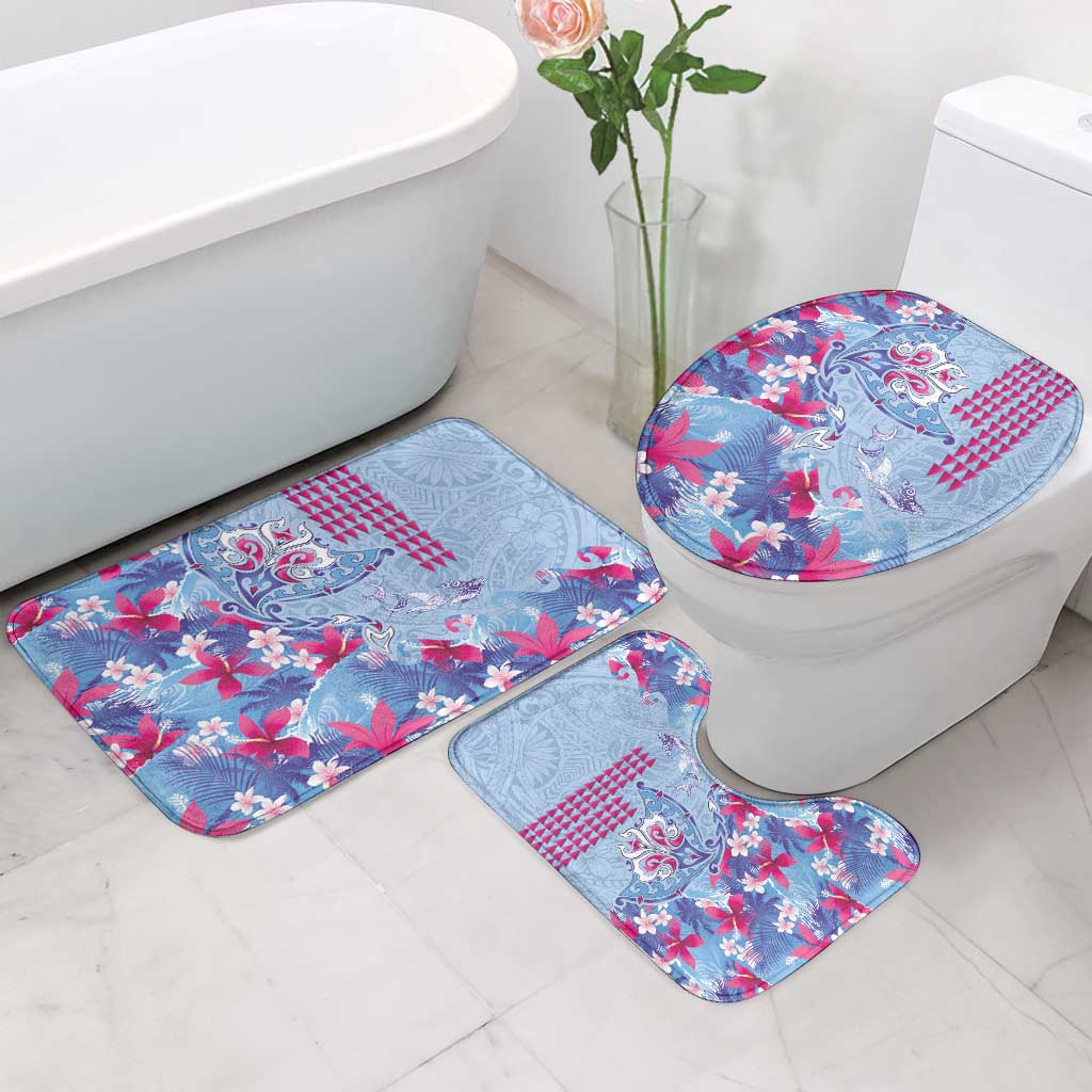 Hawaiian Tribal Manta Ray Bathroom Set Kakau Tattoo and Flowers Surfing Waves Pattern Soft Color LT03 - Polynesian Pride