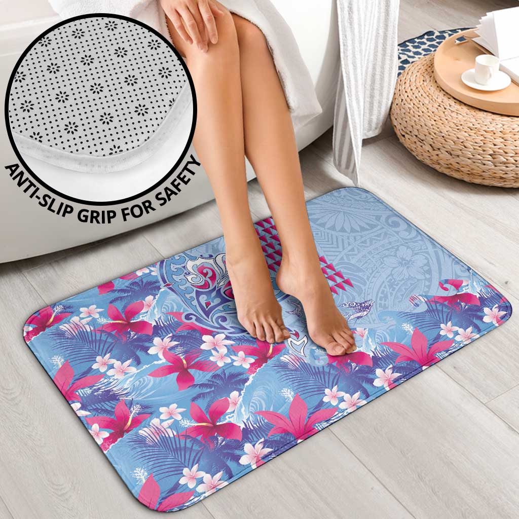 Hawaiian Tribal Manta Ray Bathroom Set Kakau Tattoo and Flowers Surfing Waves Pattern Soft Color LT03 - Polynesian Pride