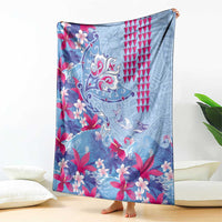 Hawaiian Tribal Manta Ray Blanket Kakau Tattoo and Flowers Surfing Waves Pattern Soft Color LT03 - Polynesian Pride