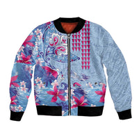 Hawaiian Tribal Manta Ray Bomber Jacket Kakau Tattoo and Flowers Surfing Waves Pattern Soft Color LT03 Unisex Multicolor - Polynesian Pride