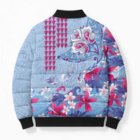 Hawaiian Tribal Manta Ray Bomber Puffer Jacket Kakau Tattoo and Flowers Surfing Waves Pattern Soft Color LT03 - Polynesian Pride