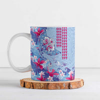 Hawaiian Tribal Manta Ray Ceramic Mug Kakau Tattoo and Flowers Surfing Waves Pattern Soft Color