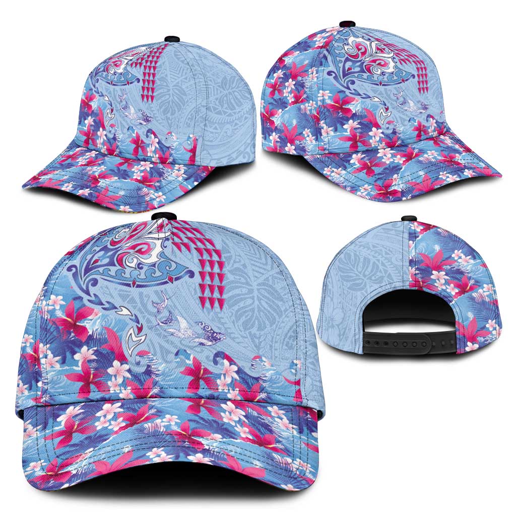 Hawaiian Tribal Manta Ray Classic Cap Kakau Tattoo and Flowers Surfing Waves Pattern Soft Color LT03 - Polynesian Pride