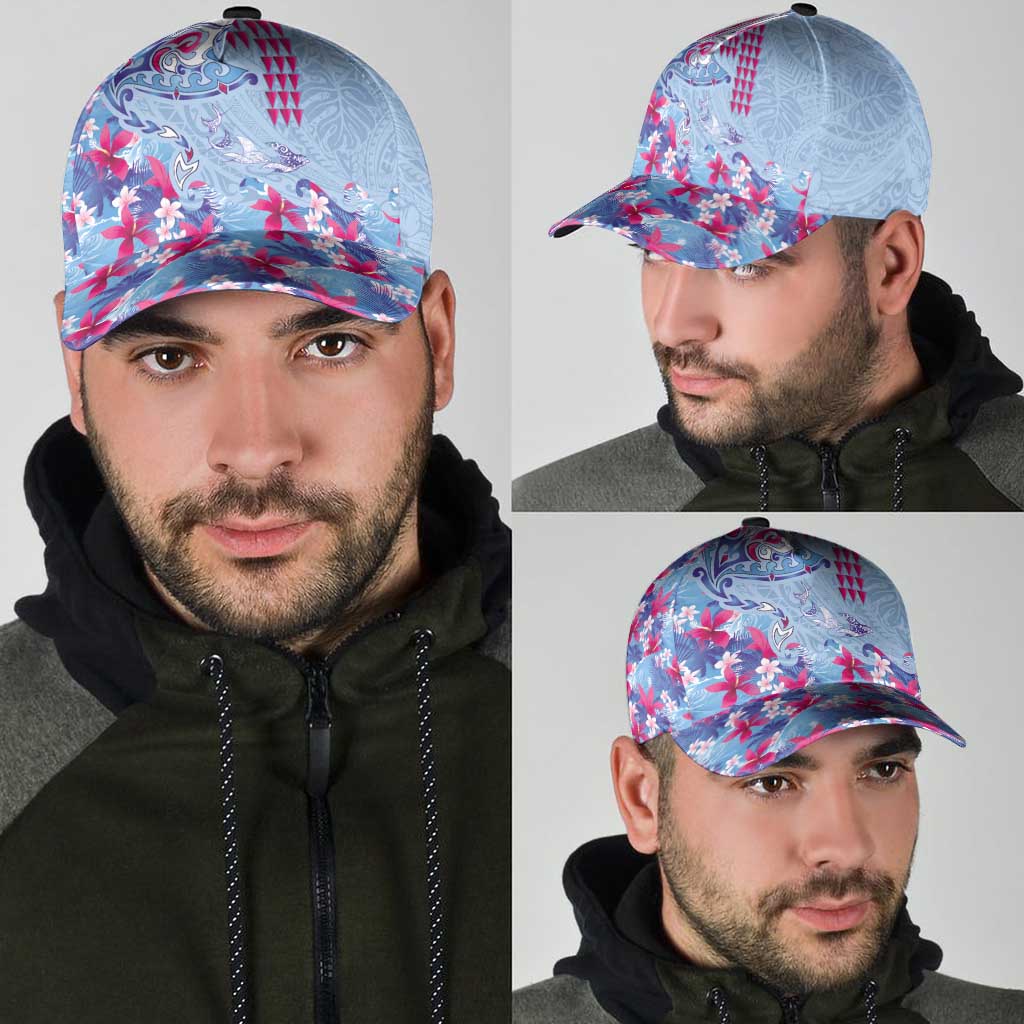 Hawaiian Tribal Manta Ray Classic Cap Kakau Tattoo and Flowers Surfing Waves Pattern Soft Color LT03 - Polynesian Pride