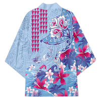 Hawaiian Tribal Manta Ray Kimono Kakau Tattoo and Flowers Surfing Waves Pattern Soft Color LT03 - Polynesian Pride