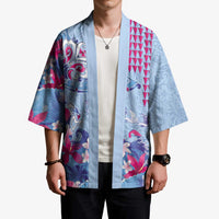 Hawaiian Tribal Manta Ray Kimono Kakau Tattoo and Flowers Surfing Waves Pattern Soft Color LT03 - Polynesian Pride