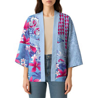 Hawaiian Tribal Manta Ray Kimono Kakau Tattoo and Flowers Surfing Waves Pattern Soft Color LT03 - Polynesian Pride