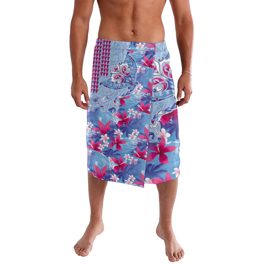 Hawaiian Tribal Manta Ray Lavalava Kakau Tattoo and Flowers Surfing Waves Pattern Soft Color LT03 Multicolor - Polynesian Pride