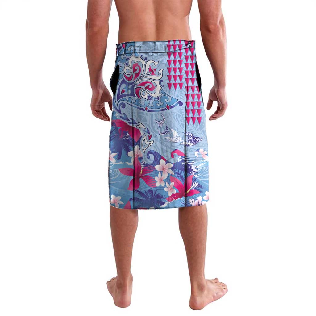 Hawaiian Tribal Manta Ray Lavalava Kakau Tattoo and Flowers Surfing Waves Pattern Soft Color LT03 - Polynesian Pride