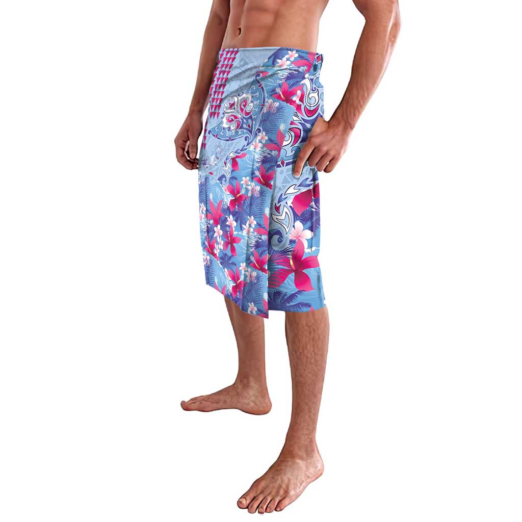 Hawaiian Tribal Manta Ray Lavalava Kakau Tattoo and Flowers Surfing Waves Pattern Soft Color LT03 - Polynesian Pride