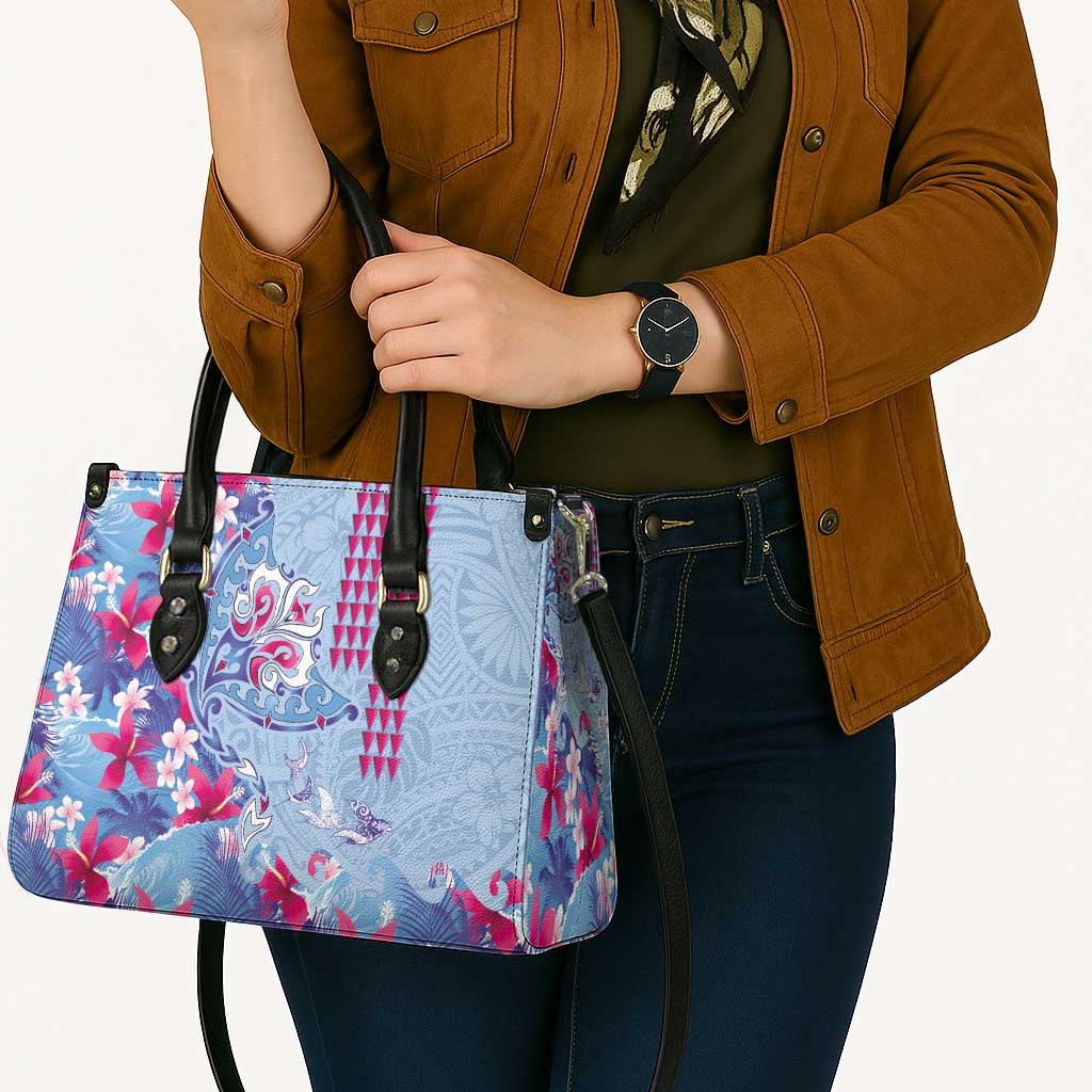 Hawaiian Tribal Manta Ray Leather Bag Kakau Tattoo and Flowers Surfing Waves Pattern Soft Color LT03 - Polynesian Pride