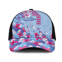 Hawaiian Tribal Manta Ray Mesh Trucker Cap Kakau Tattoo and Flowers Surfing Waves Pattern Soft Color LT03 One Size Black Multicolor - Polynesian Pride