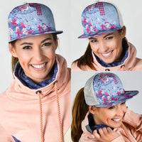 Hawaiian Tribal Manta Ray Mesh Trucker Cap Kakau Tattoo and Flowers Surfing Waves Pattern Soft Color LT03 - Polynesian Pride
