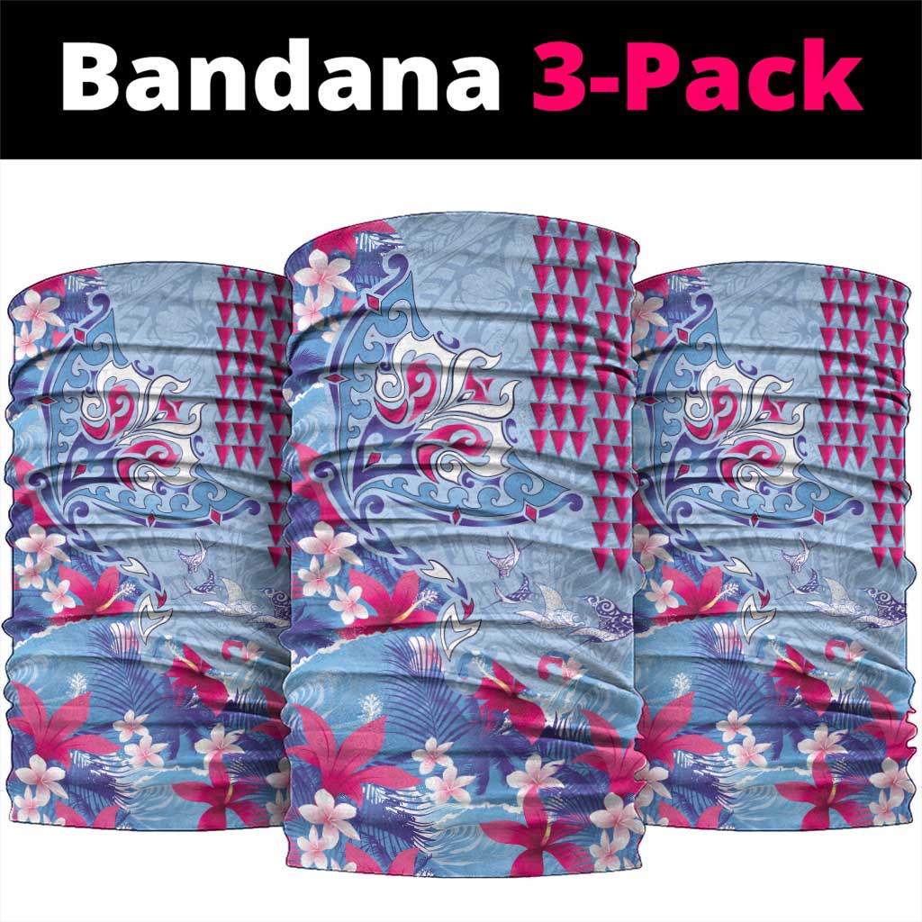 Hawaiian Tribal Manta Ray Neck Gaiter Kakau Tattoo and Flowers Surfing Waves Pattern Soft Color LT03 package One Size: 25*50cm Multicolor - Polynesian Pride