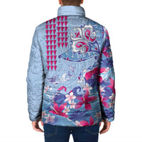 Hawaiian Tribal Manta Ray Padded Jacket Kakau Tattoo and Flowers Surfing Waves Pattern Soft Color LT03 - Polynesian Pride