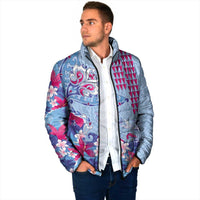Hawaiian Tribal Manta Ray Padded Jacket Kakau Tattoo and Flowers Surfing Waves Pattern Soft Color LT03 - Polynesian Pride