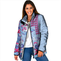 Hawaiian Tribal Manta Ray Padded Jacket Kakau Tattoo and Flowers Surfing Waves Pattern Soft Color LT03 Women Multicolor - Polynesian Pride