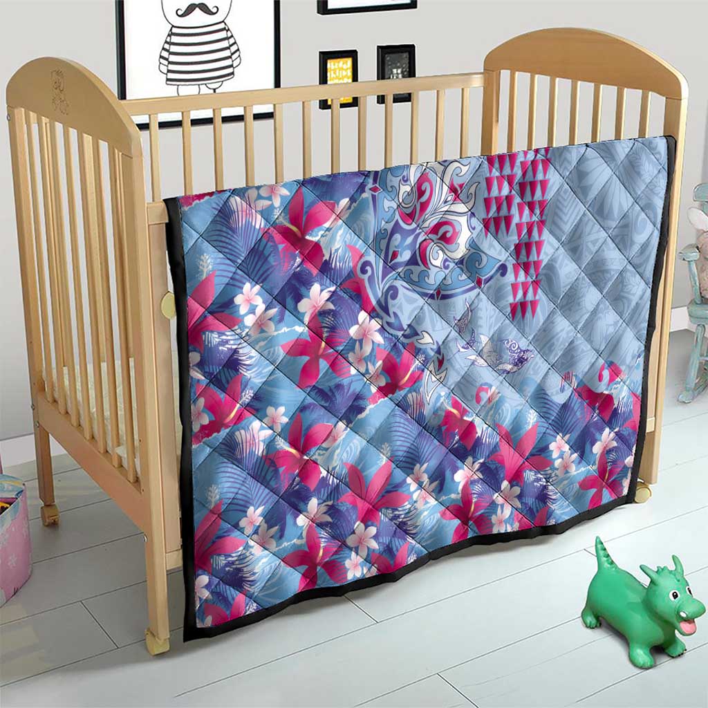 Hawaiian Tribal Manta Ray Quilt Kakau Tattoo and Flowers Surfing Waves Pattern Soft Color LT03 - Polynesian Pride