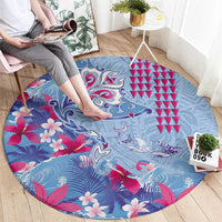 Hawaiian Tribal Manta Ray Round Carpet Kakau Tattoo and Flowers Surfing Waves Pattern Soft Color LT03 - Polynesian Pride