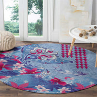 Hawaiian Tribal Manta Ray Round Carpet Kakau Tattoo and Flowers Surfing Waves Pattern Soft Color LT03 - Polynesian Pride