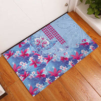 Hawaiian Tribal Manta Ray Rubber Doormat Kakau Tattoo and Flowers Surfing Waves Pattern Soft Color LT03 - Polynesian Pride