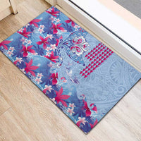 Hawaiian Tribal Manta Ray Rubber Doormat Kakau Tattoo and Flowers Surfing Waves Pattern Soft Color LT03 - Polynesian Pride