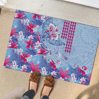 Hawaiian Tribal Manta Ray Rubber Doormat Kakau Tattoo and Flowers Surfing Waves Pattern Soft Color LT03 - Polynesian Pride