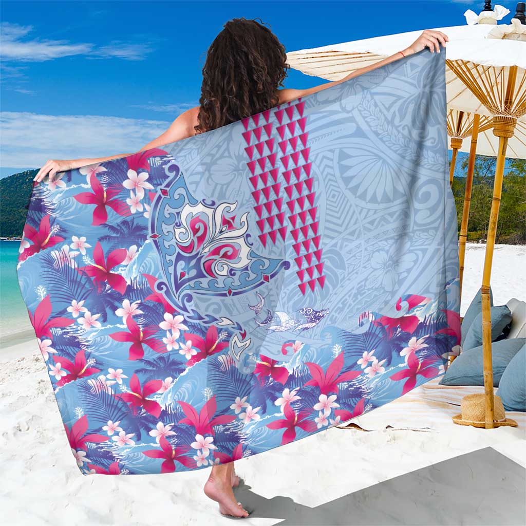 Hawaiian Tribal Manta Ray Sarong Kakau Tattoo and Flowers Surfing Waves Pattern Soft Color LT03 One Size 44 x 66 inches Multicolor - Polynesian Pride