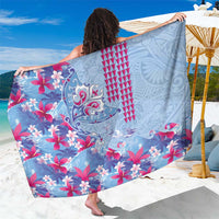 Hawaiian Tribal Manta Ray Sarong Kakau Tattoo and Flowers Surfing Waves Pattern Soft Color LT03 One Size 44 x 66 inches Multicolor - Polynesian Pride