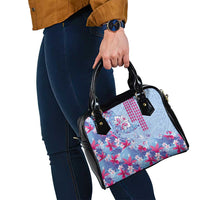 Hawaiian Tribal Manta Ray Shoulder Handbag Kakau Tattoo and Flowers Surfing Waves Pattern Soft Color LT03 - Polynesian Pride