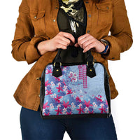 Hawaiian Tribal Manta Ray Shoulder Handbag Kakau Tattoo and Flowers Surfing Waves Pattern Soft Color LT03 - Polynesian Pride