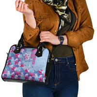 Hawaiian Tribal Manta Ray Shoulder Handbag Kakau Tattoo and Flowers Surfing Waves Pattern Soft Color LT03 - Polynesian Pride