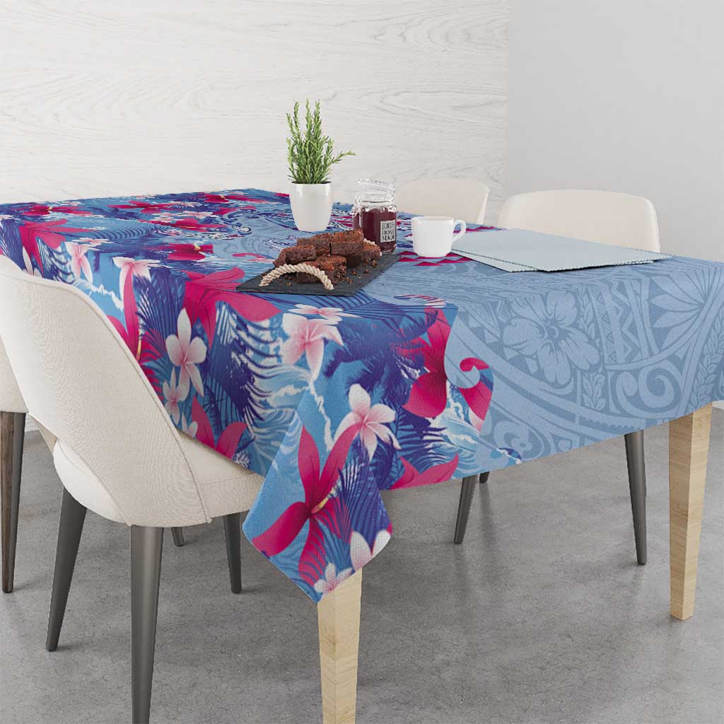 Hawaiian Tribal Manta Ray Tablecloth Kakau Tattoo and Flowers Surfing Waves Pattern Soft Color LT03 - Polynesian Pride